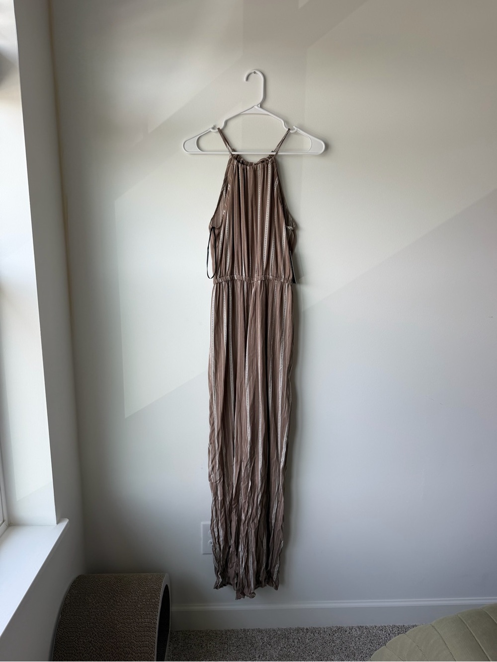Lulu's Taupe Halter Pleated Jumpsuit